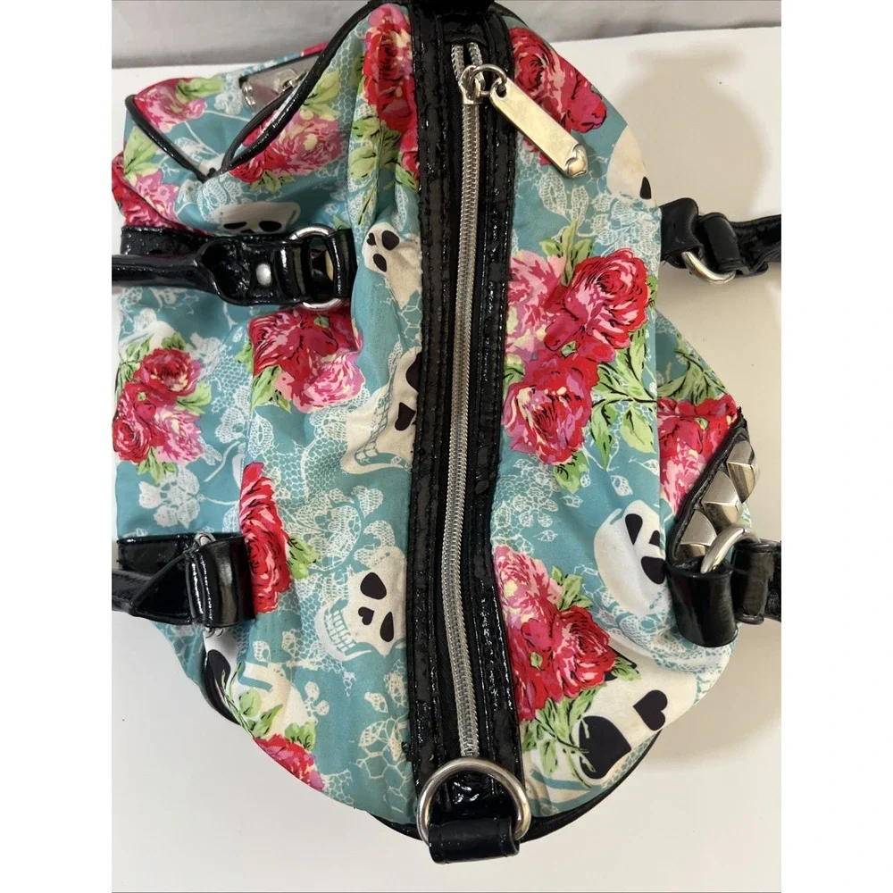 Betseyville  Skull Rose Print Hobo Shoulder Bag Studded Betsey Johnson Y2K